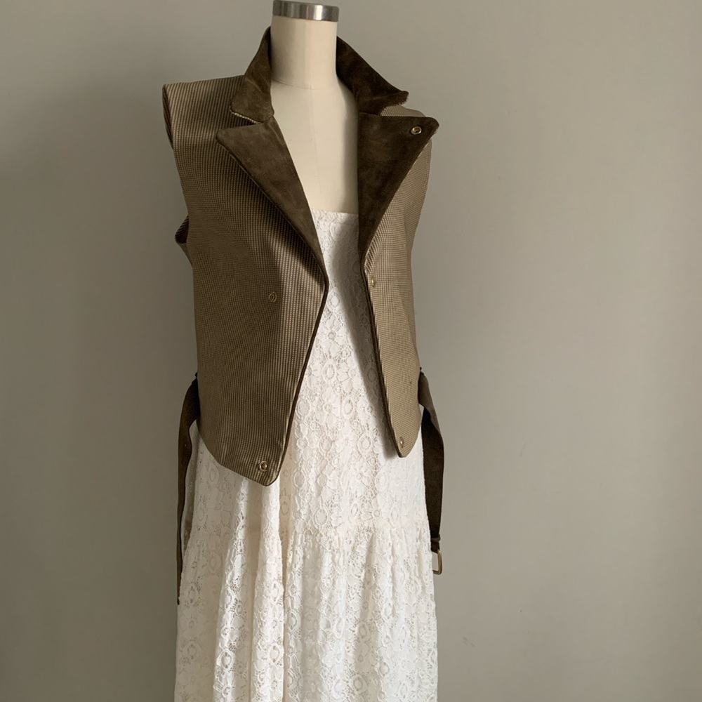 Handstitched Leather two tone motorcycle vest by Leather Feather Stone size L